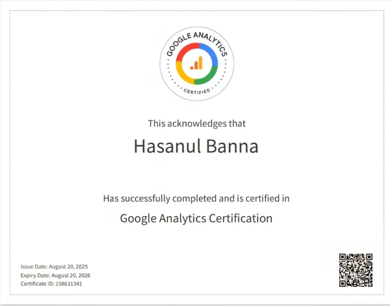 google analytics certificate of best freelance digital marketer in dubai
